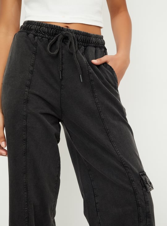 Women Washed Cargo Parachute Trousers