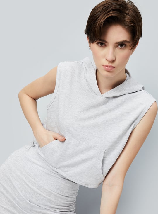 Women Solid Athleisure Hooded T-shirt