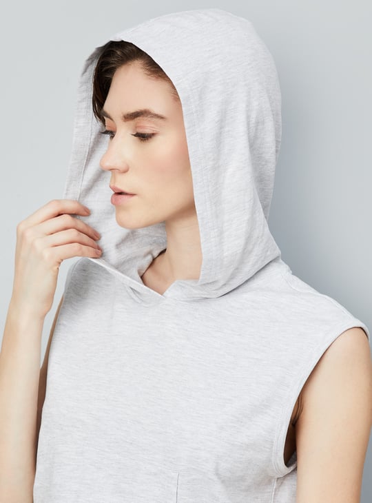 Women Solid Athleisure Hooded T-shirt