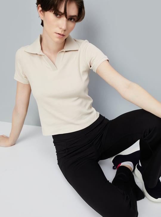Women Ribbed Athleisure Polo T-shirt