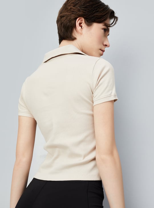 Women Ribbed Athleisure Polo T-shirt