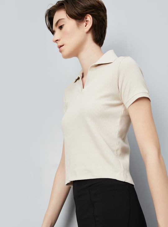 Women Ribbed Athleisure Polo T-shirt