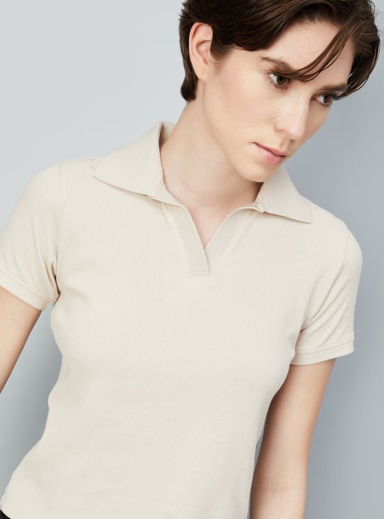 Women Ribbed Athleisure Polo T-shirt