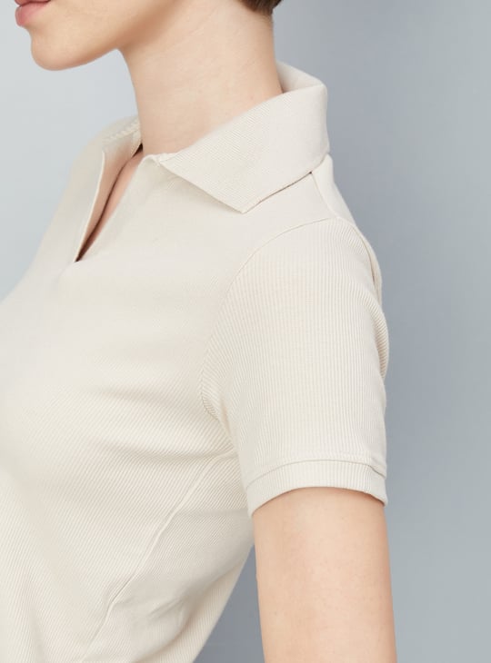 Women Ribbed Athleisure Polo T-shirt
