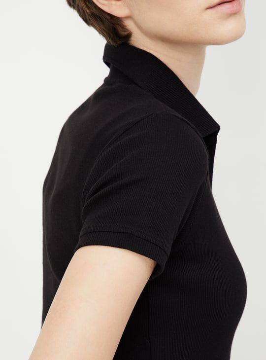 Women Ribbed Athleisure Polo T-shirt