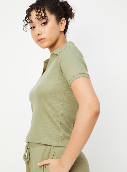 Women Ribbed Athleisure Polo T-shirt