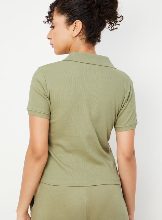 Women Ribbed Athleisure Polo T-shirt