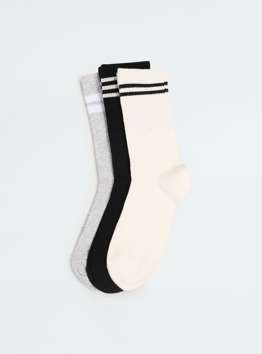 Women Striped Crew Length Socks - Pack of 3
