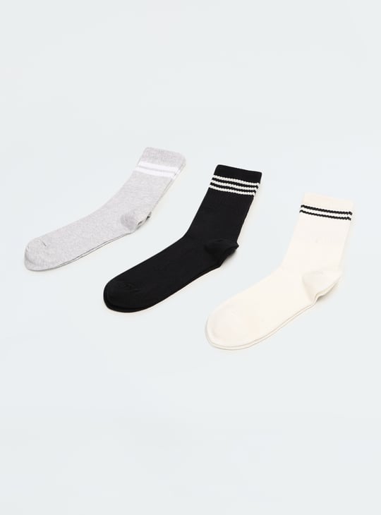 Women Striped Crew Length Socks - Pack of 3