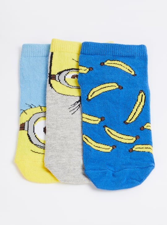 Boys Minion Print Ankle Length Socks - Pack of 3