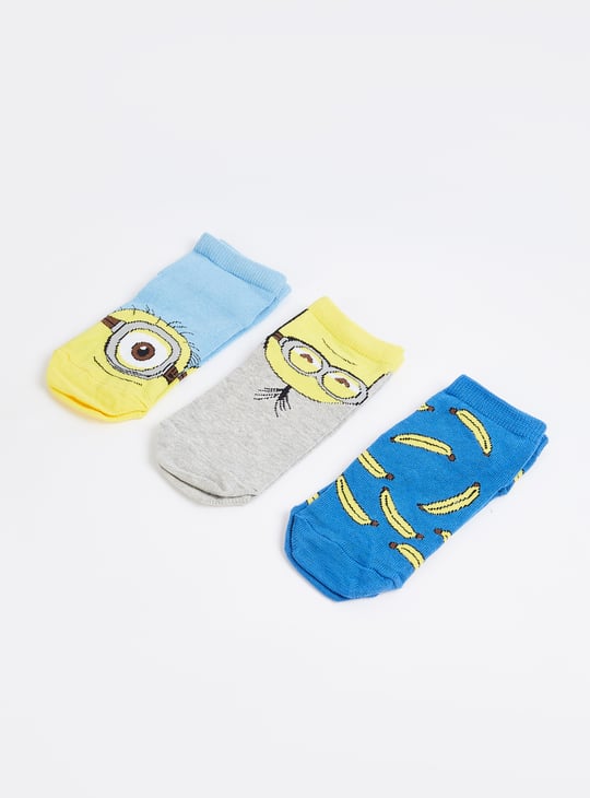 Boys Minion Print Ankle Length Socks - Pack of 3