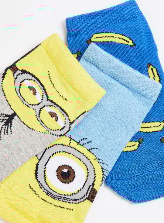 Boys Minion Print Ankle Length Socks - Pack of 3