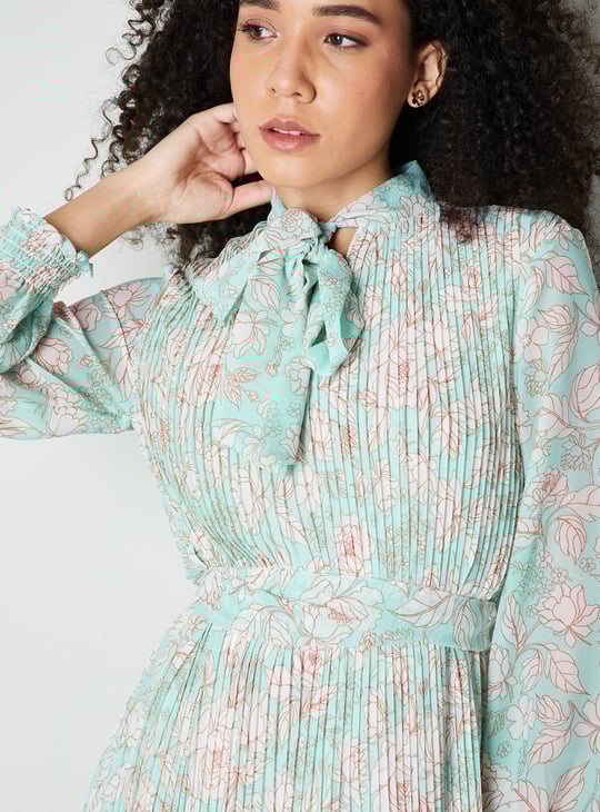 Women Floral Print Pleated Midi Dress