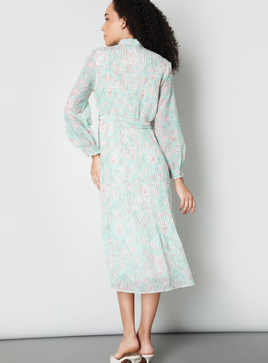Women Floral Print Pleated Midi Dress