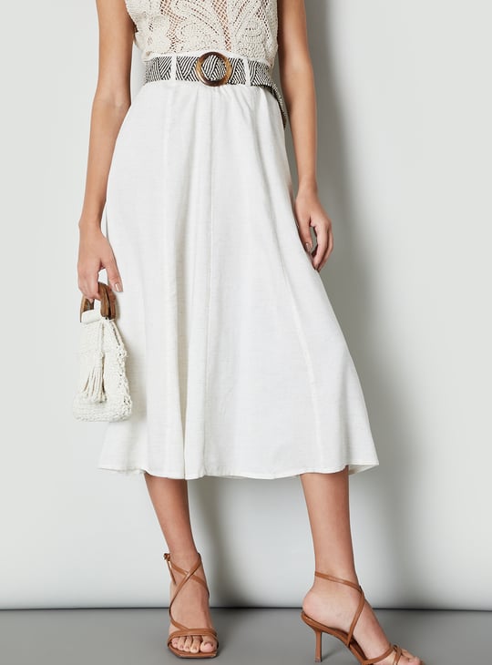 Women Solid A-line Belted Skirt