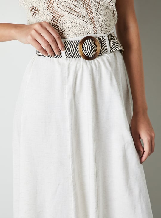 Women Solid A-line Belted Skirt