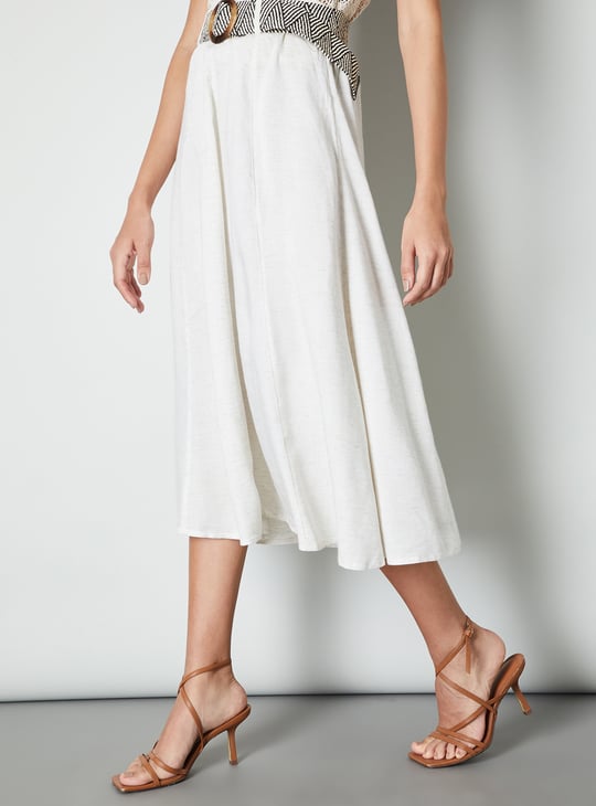 Women Solid A-line Belted Skirt
