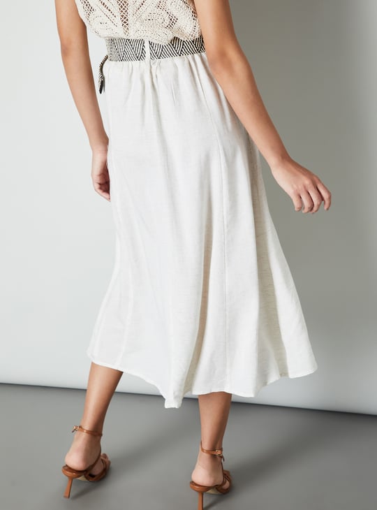 Women Solid A-line Belted Skirt