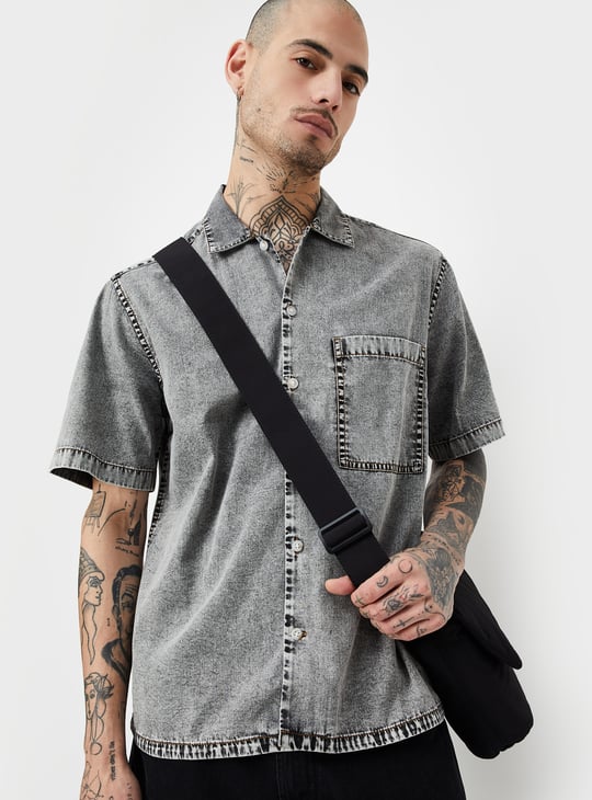 Men Washed Denim Oversized Fit Shirt