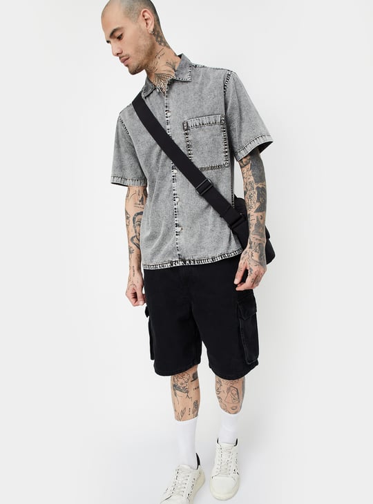 Men Washed Denim Oversized Fit Shirt
