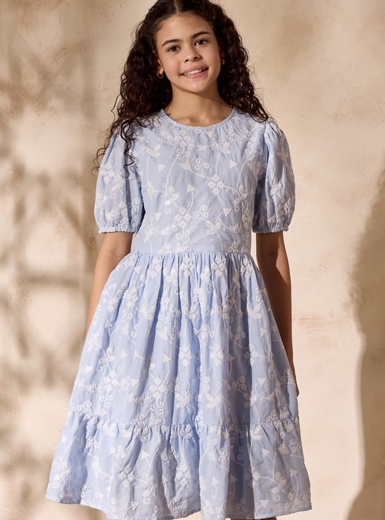 Girls Embroidered Fit and Flare Dress