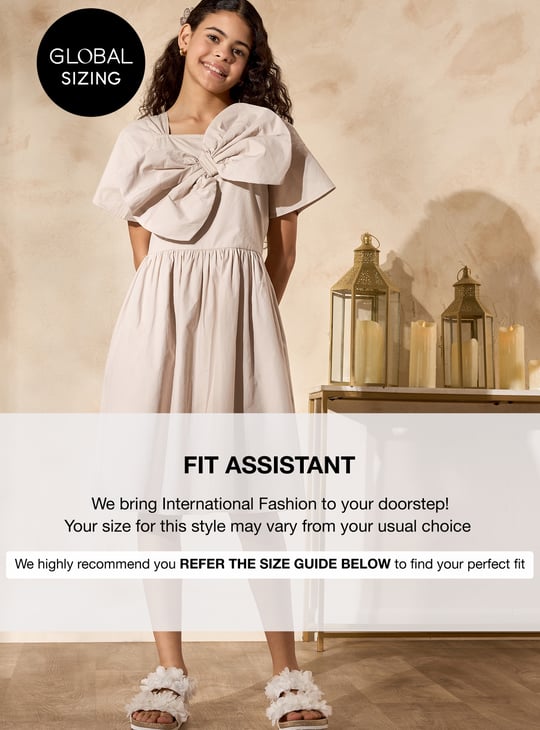 Girls Solid Dress with Front Bow