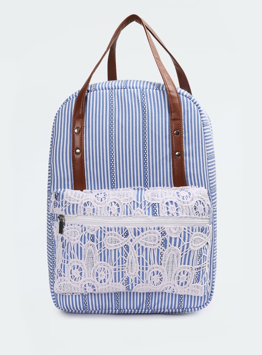 Women Striped Crochet Embroidered Backpack