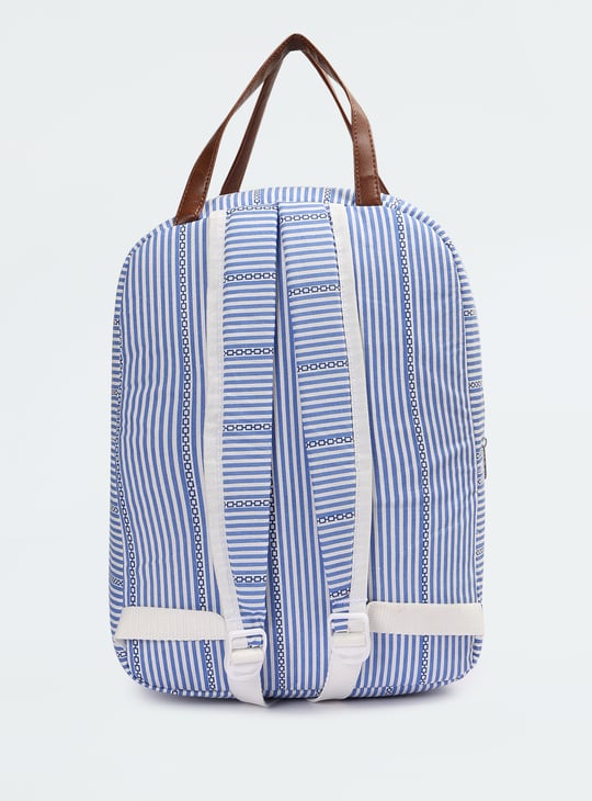 Women Striped Crochet Embroidered Backpack