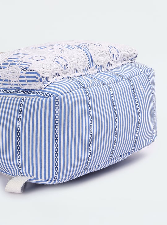 Women Striped Crochet Embroidered Backpack