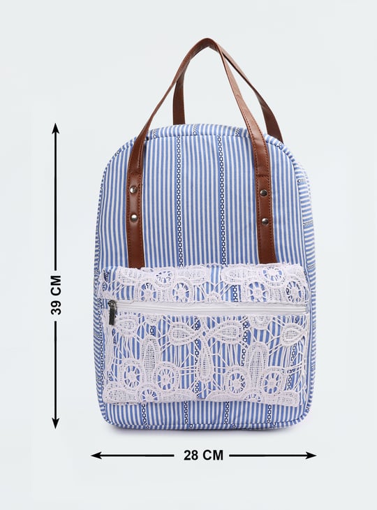 Women Striped Crochet Embroidered Backpack