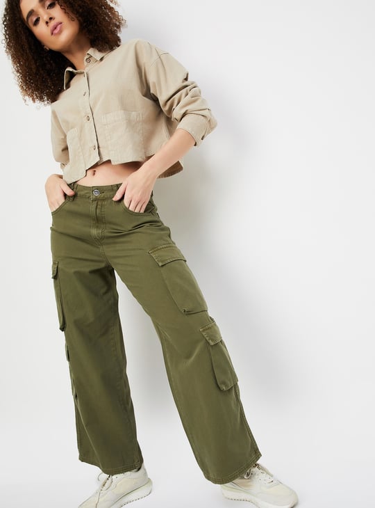 Women Boxy Fit Solid Crop Shirt
