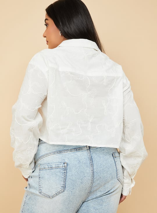 Women Embroidered Boxy Fit Crop Shirt