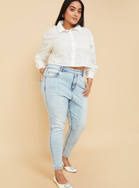 Women Embroidered Boxy Fit Crop Shirt
