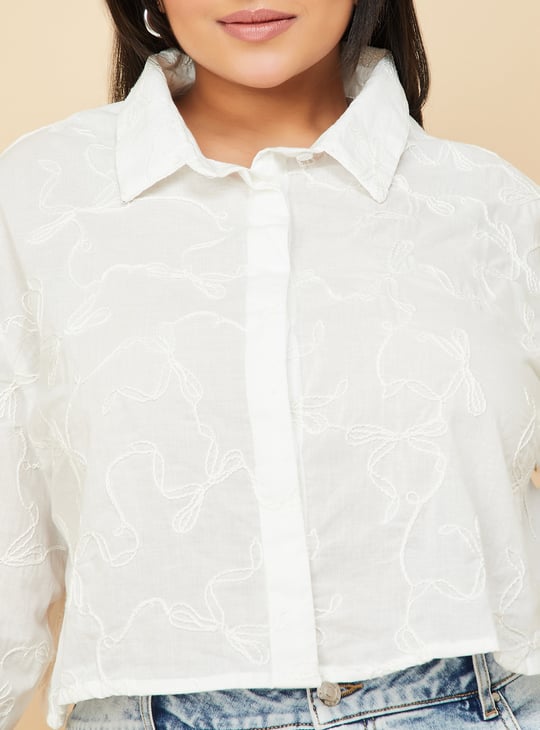 Women Embroidered Boxy Fit Crop Shirt