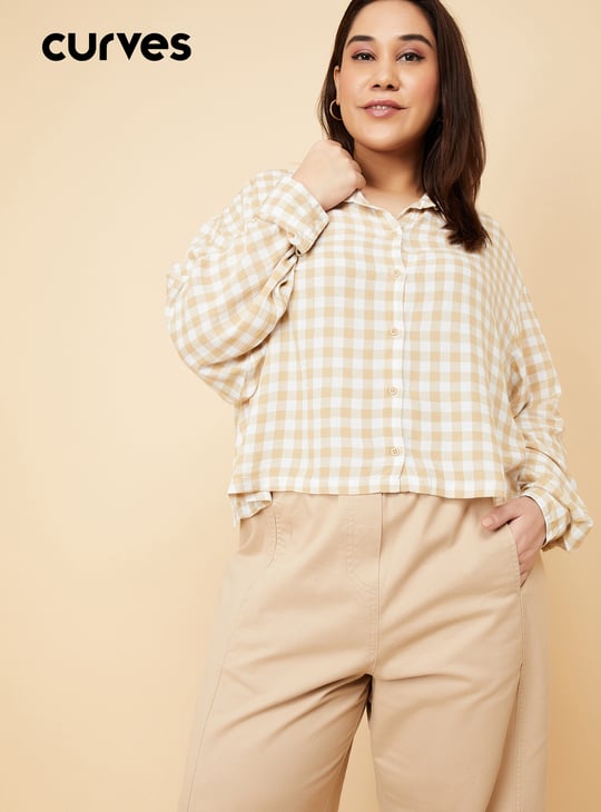 Women Checked Boxy Fit Crop Shirt