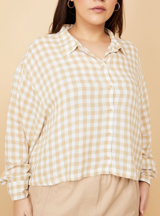 Women Checked Boxy Fit Crop Shirt
