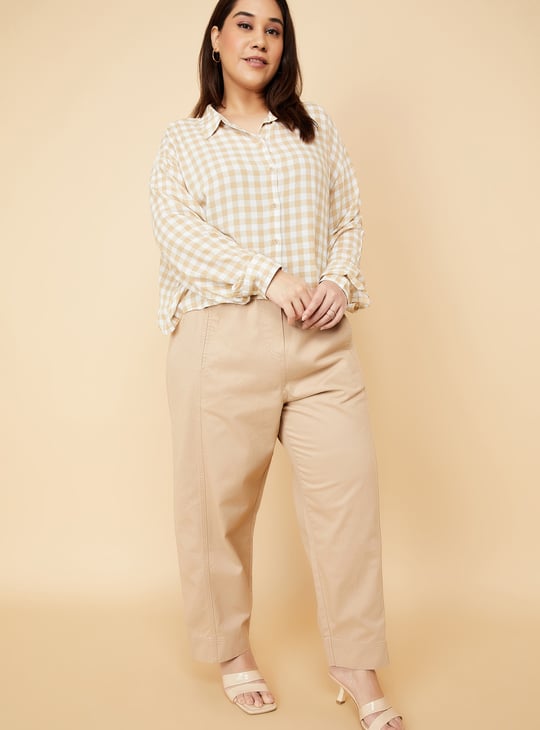 Women Checked Boxy Fit Crop Shirt