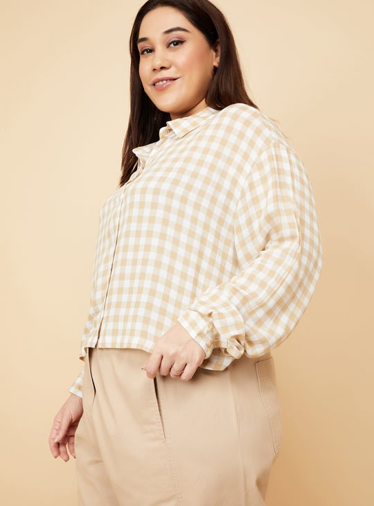 Women Checked Boxy Fit Crop Shirt