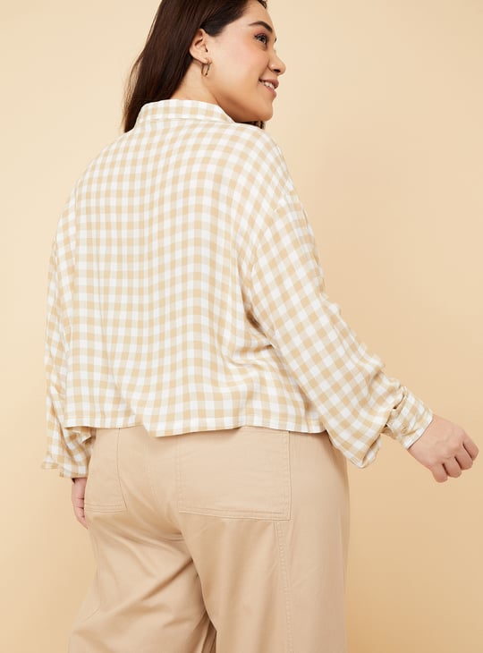 Women Checked Boxy Fit Crop Shirt