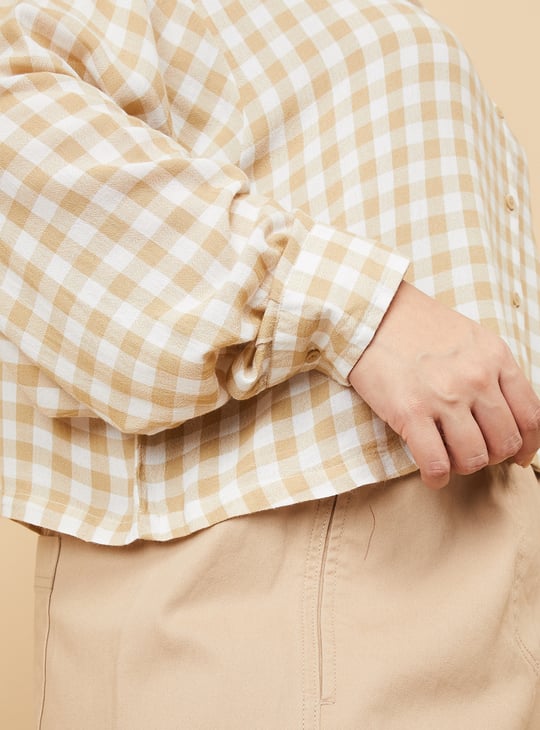 Women Checked Boxy Fit Crop Shirt