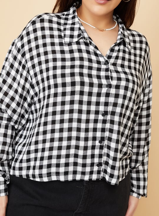Women Checked Boxy Fit Crop Shirt