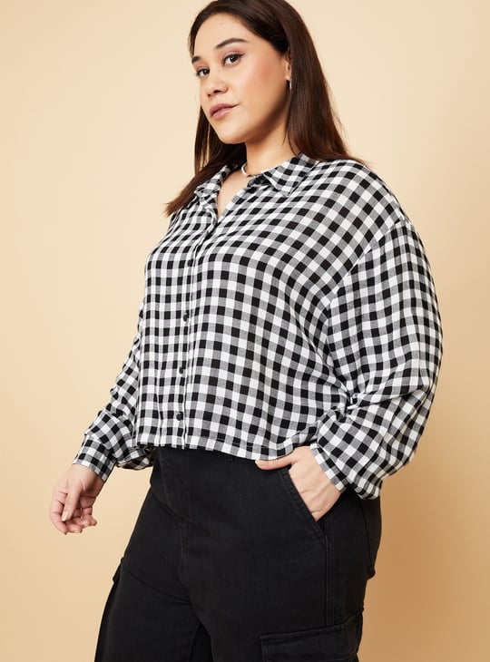Women Checked Boxy Fit Crop Shirt