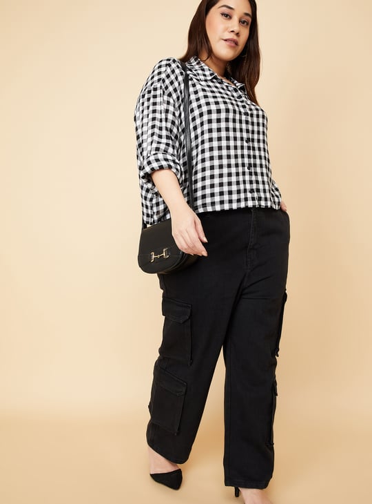 Women Checked Boxy Fit Crop Shirt
