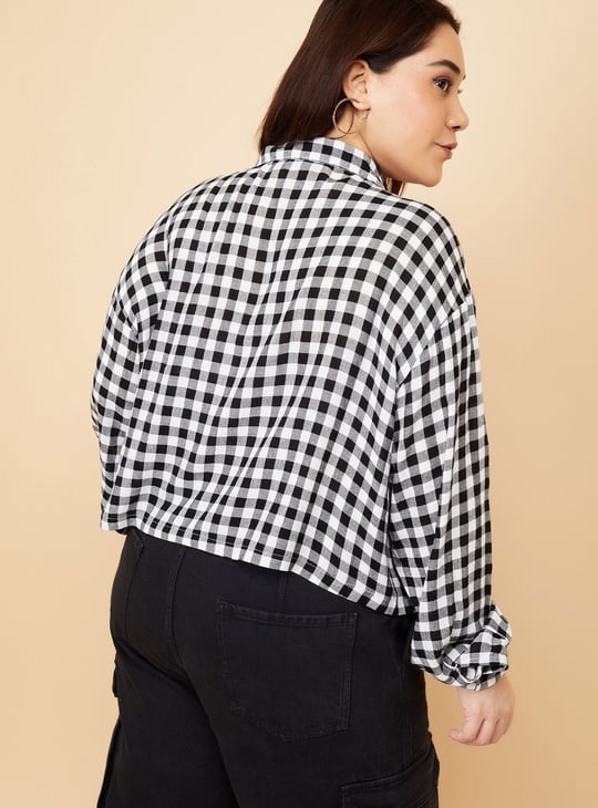 Women Checked Boxy Fit Crop Shirt