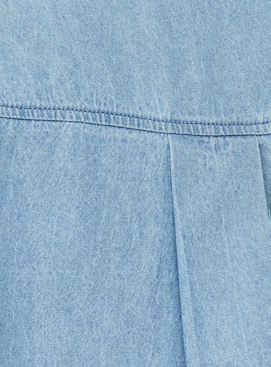 Women Solid Boxy Fit Crop Denim Shirt