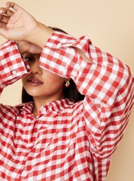 Women Checked Boxy Fit Crop Shirt