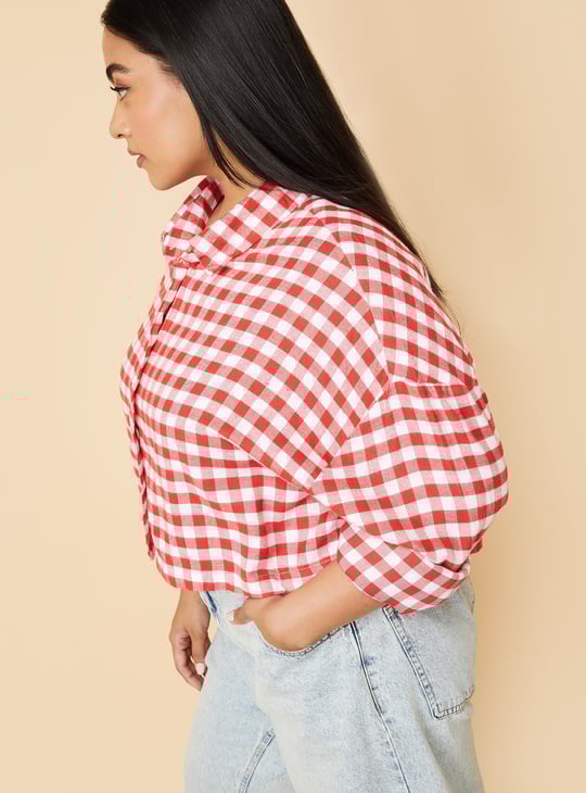 Women Checked Boxy Fit Crop Shirt