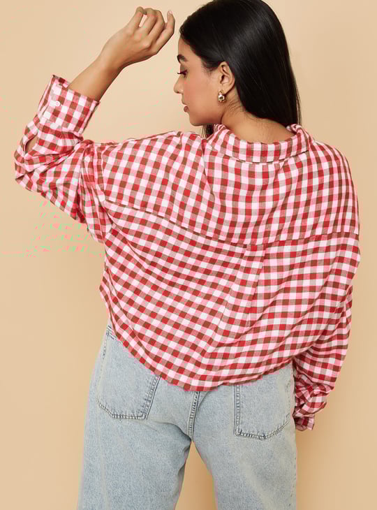 Women Checked Boxy Fit Crop Shirt