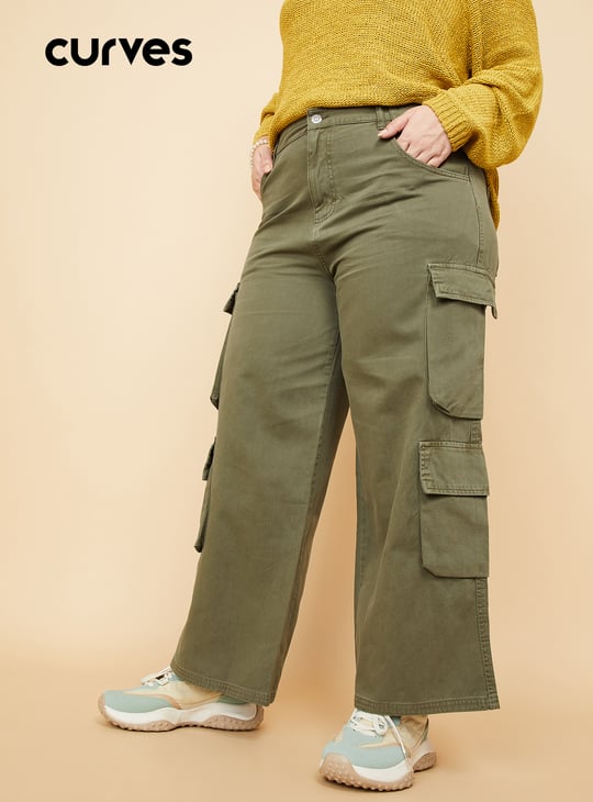 Women Solid Cargo Jeans