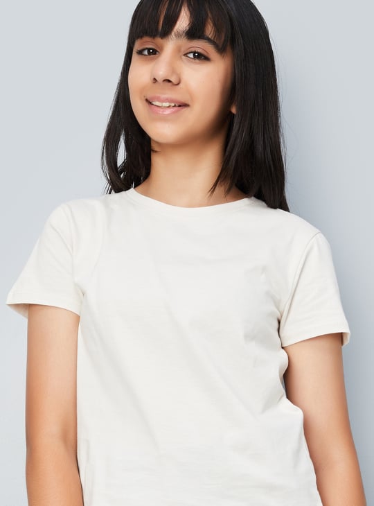 Girls Solid Cargo Pinafore Dress with T-shirt